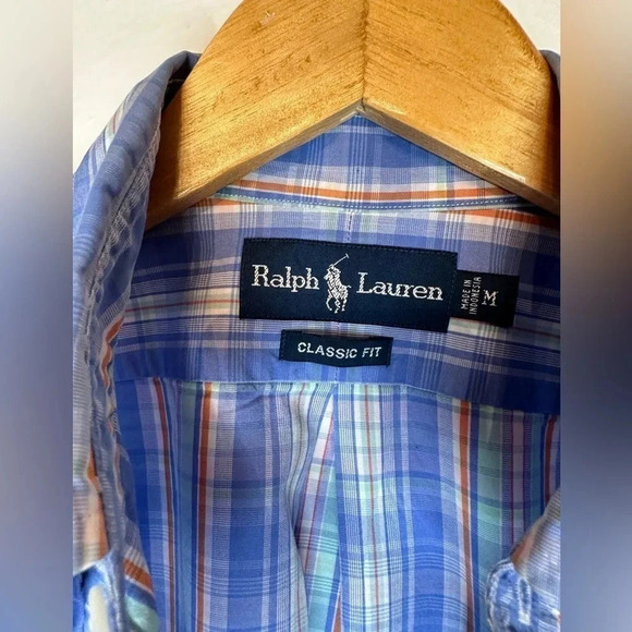 POLO RALPH LAUREN Short Sleeve Classic Fit Button Shirt Plaid Size Medium(e5 - Picture 4 of 9